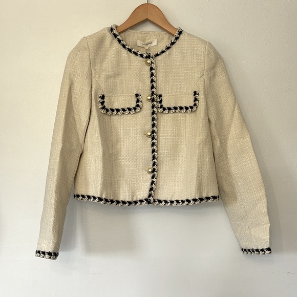 Commense Old Money Tweed Contrast Trim Metallic Button Jacket Cropped Blazer - Picture 4 of 8